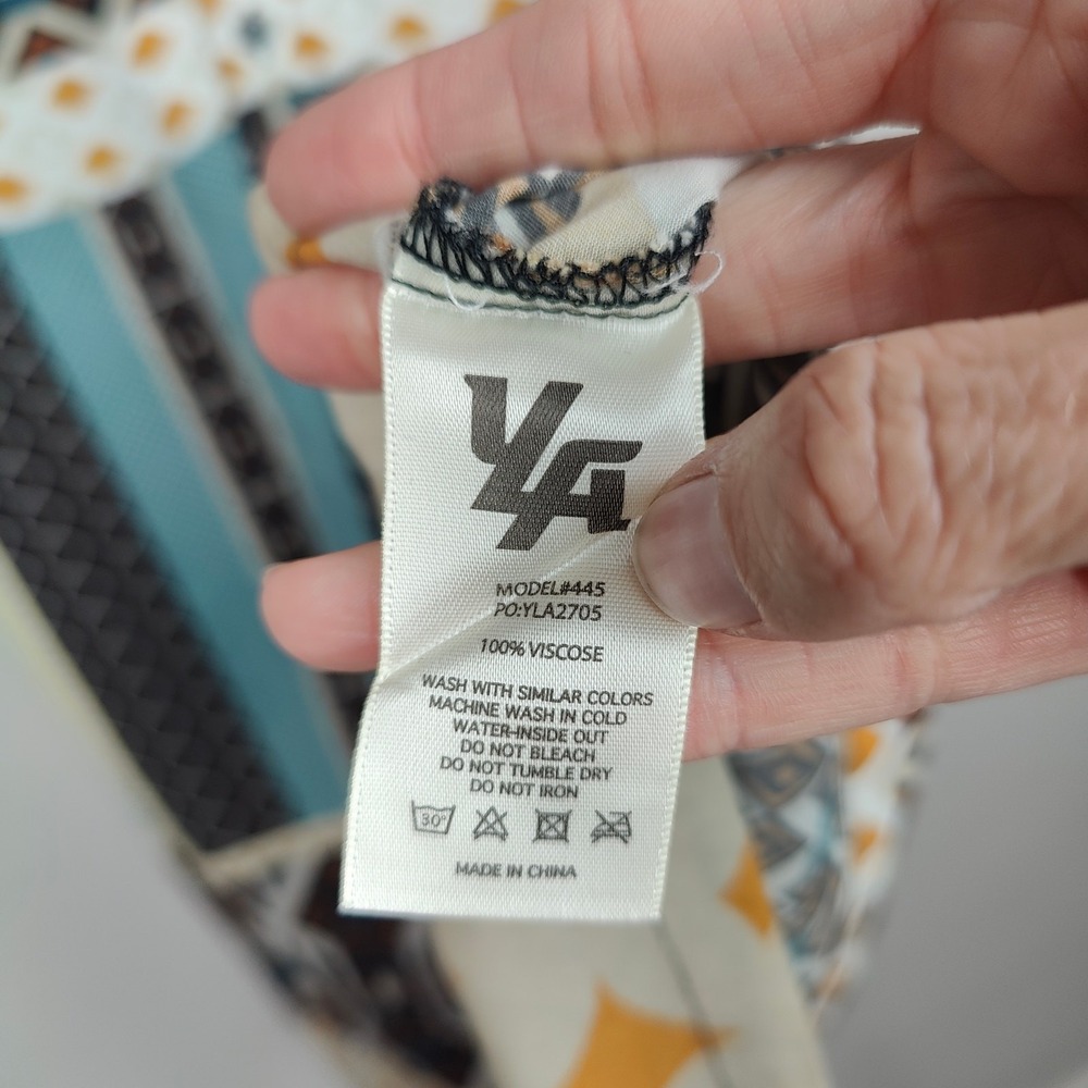 YoungLA Button Up‎ Shirt Mens Medium AOP All Over Tribal Print Viscose Preppy - Picture 5 of 6